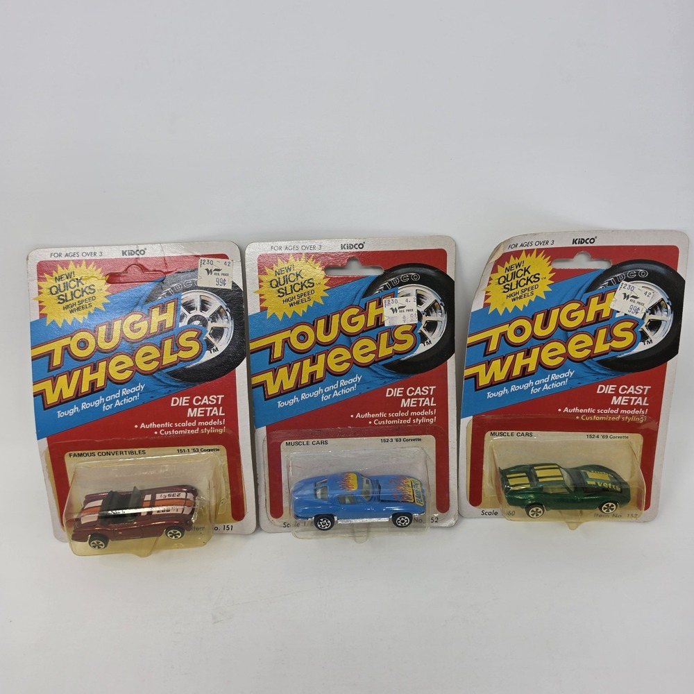 Vintage Kidco Tough Wheels 1:60 Diecast Cars -  Three Corvettes '53 '63 '69